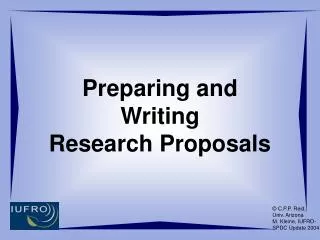 Preparing and Writing Research Proposals