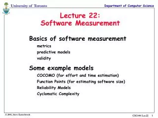 Lecture 22: Software Measurement