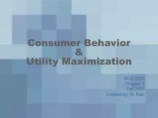 Consumer Behavior &amp; Utility Maximization