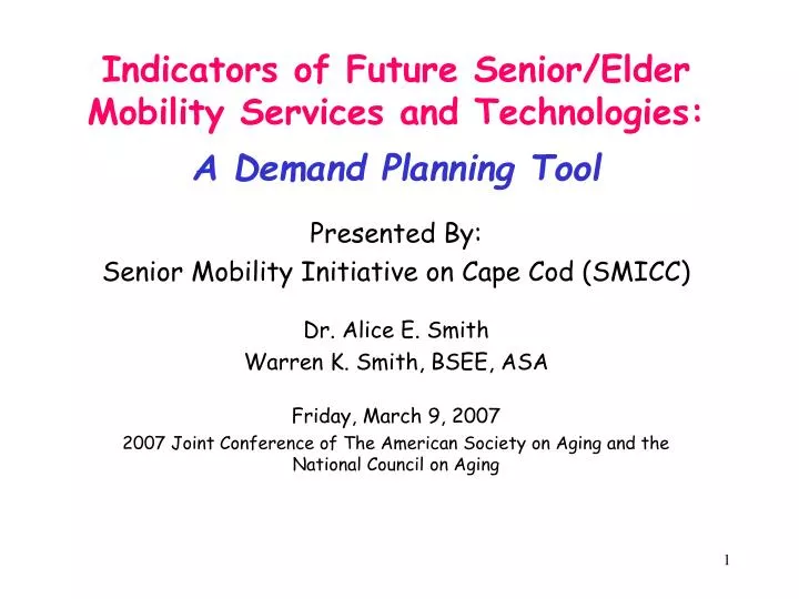 indicators of future senior elder mobility services and technologies a demand planning tool