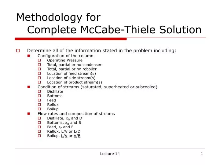 methodology for complete mccabe thiele solution