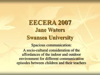 EECERA 2007 Jane Waters Swansea University