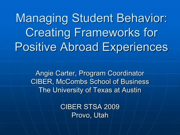 managing student behavior creating frameworks for positive abroad experiences