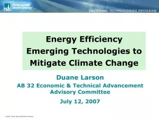 Energy Efficiency Emerging Technologies to Mitigate Climate Change