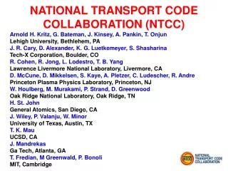 NATIONAL TRANSPORT CODE COLLABORATION (NTCC)