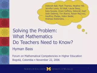 Solving the Problem: What Mathematics Do Teachers Need to Know?
