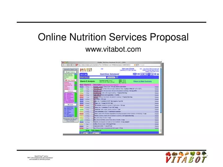 online nutrition services proposal www vitabot com