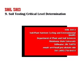 9. Soil Testing/Critical Level Determination
