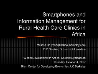 Smartphones and Information Management for Rural Health Care Clinics in Africa
