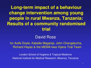 Long-term impact of a behaviour change intervention among young people in rural Mwanza, Tanzania: Results of a community