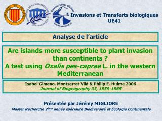 Invasions et Transferts biologiques UE41
