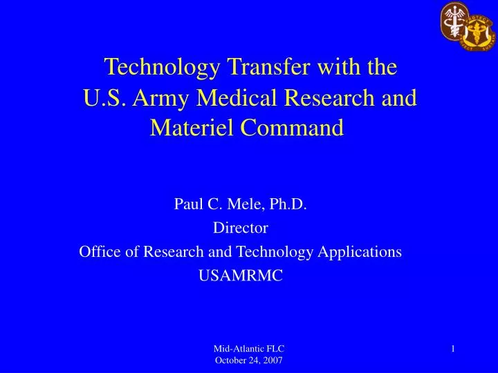 technology transfer with the u s army medical research and materiel command