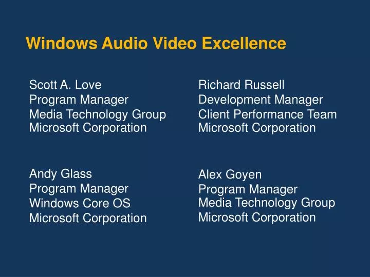 windows audio video excellence