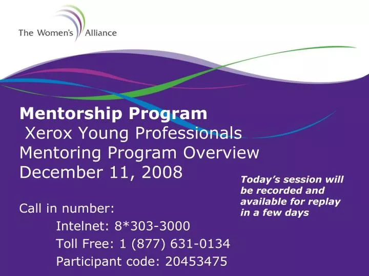 mentorship program xerox young professionals mentoring program overview december 11 2008