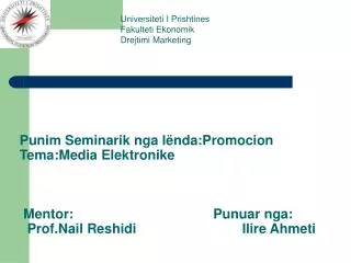 Universiteti I Prishtines Fakulteti Ekonomik Drejtimi Marketing