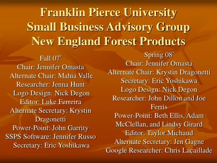 franklin pierce university small business advisory group new england forest products