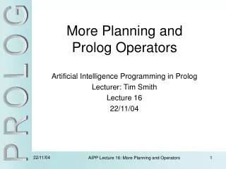 More Planning and Prolog Operators
