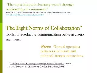 The Eight Norms of Collaboration* Tools for productive communication between group members .