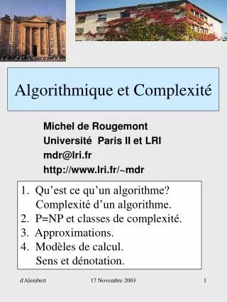 Algorithmique et Complexité
