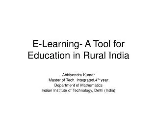 E-Learning- A Tool for Education in Rural India