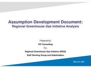 Assumption Development Document: Regional Greenhouse Gas Initiative Analysis