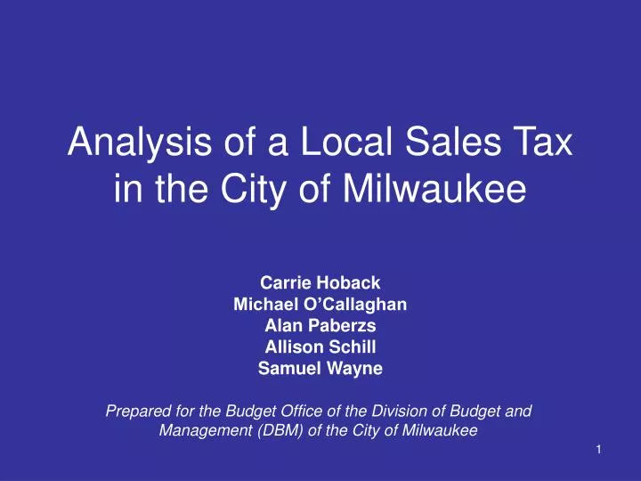 analysis of a local sales tax in the city of milwaukee