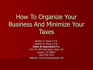 How To Organize Your Business And Minimize Your Taxes