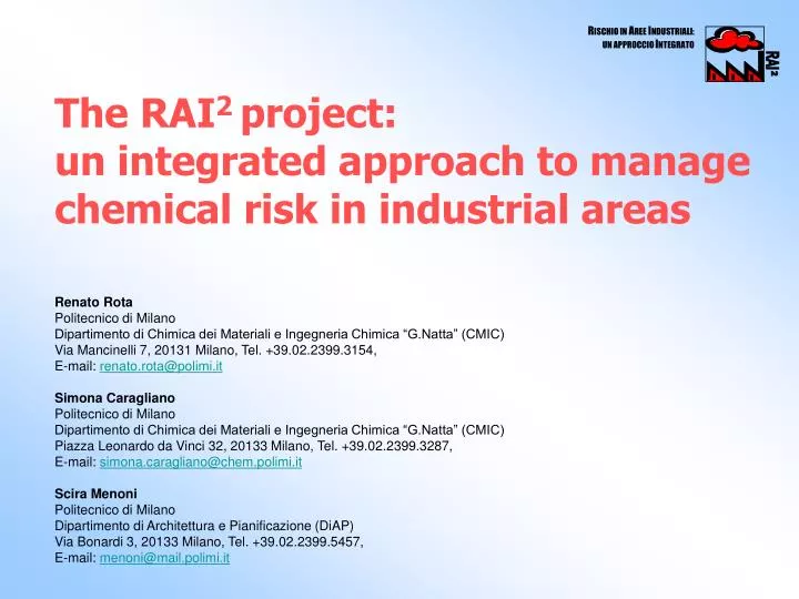 the rai 2 project un integrated approach to manage chemical risk in industrial areas