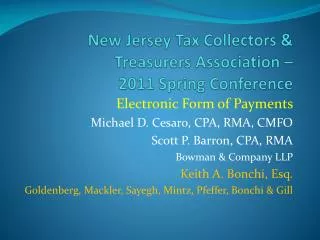 New Jersey Tax Collectors &amp; Treasurers Association – 2011 Spring Conference