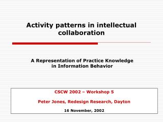 Activity patterns in intellectual collaboration