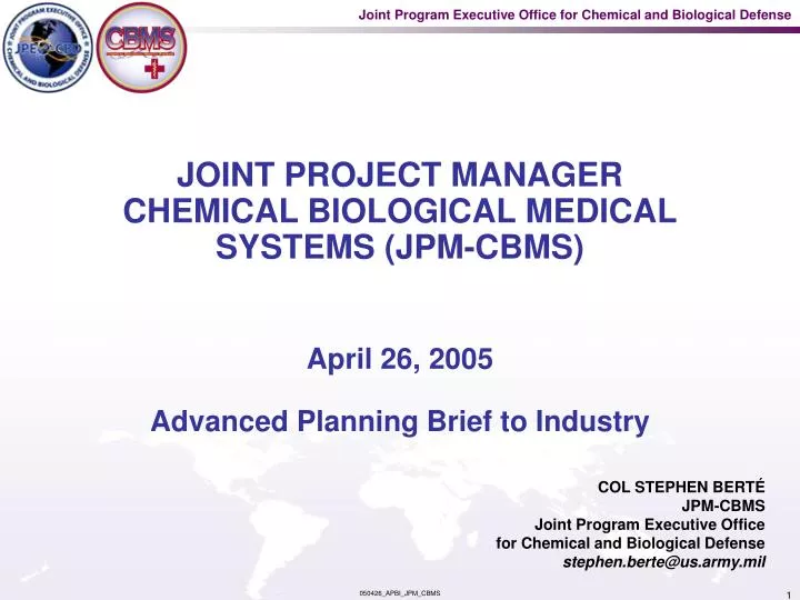 joint project manager chemical biological medical systems jpm cbms