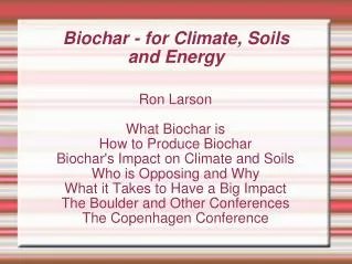 Biochar - for Climate, Soils and Energy