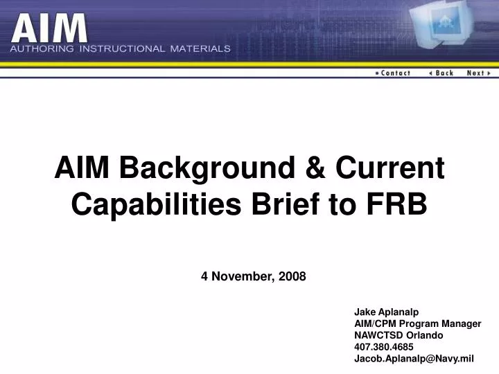 aim background current capabilities brief to frb