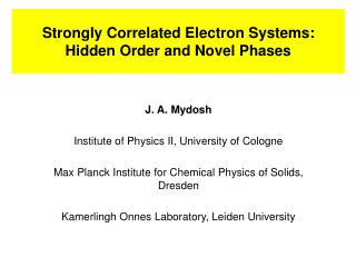 Strongly Correlated Electron Systems: Hidden Order and Novel Phases