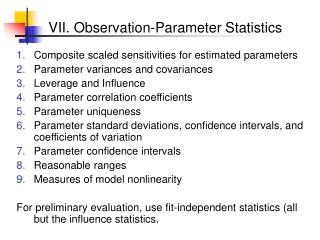 VII. Observation-Parameter Statistics