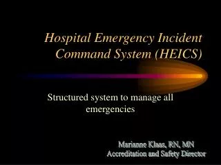 Hospital Emergency Incident Command System (HEICS)