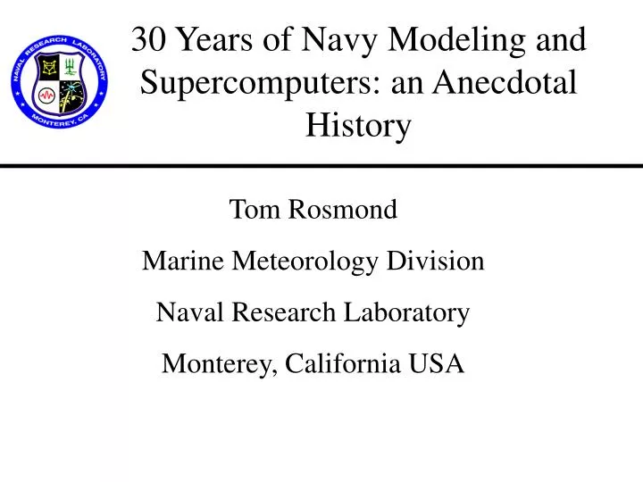 30 years of navy modeling and supercomputers an anecdotal history