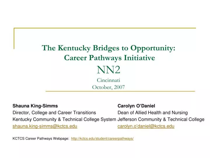 the kentucky bridges to opportunity career pathways initiative nn2 cincinnati october 2007