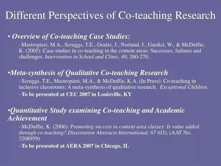 different perspectives of co teaching research
