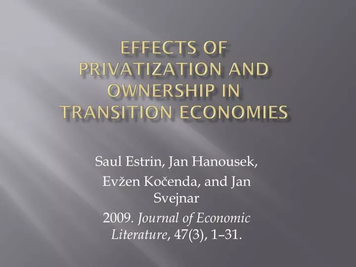 effects of privatization and ownership in transition economies