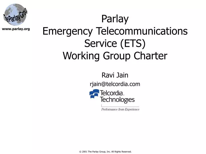 parlay emergency telecommunications service ets working group charter