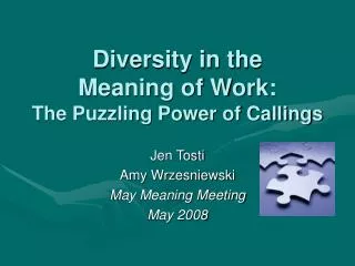 Diversity in the Meaning of Work: The Puzzling Power of Callings