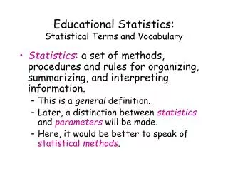 Educational Statistics: Statistical Terms and Vocabulary