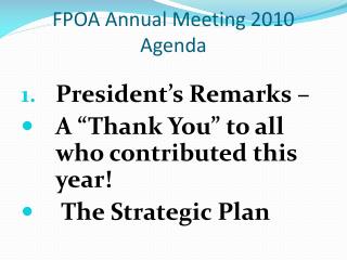 FPOA Annual Meeting 2010 Agenda