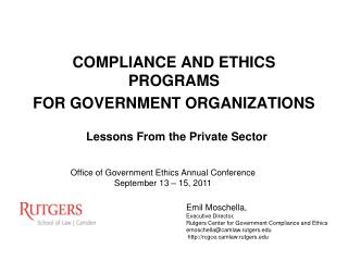 COMPLIANCE AND ETHICS PROGRAMS FOR GOVERNMENT ORGANIZATIONS
