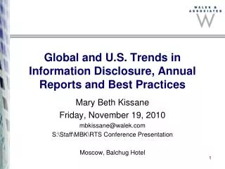 Global and U.S. Trends in Information Disclosure, Annual Reports and Best Practices