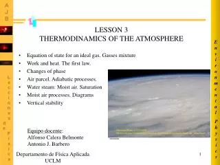 LESSON 3 THERMODINAMICS OF THE ATMOSPHERE