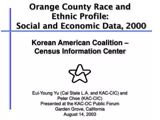 Orange County Race and Ethnic Profile: Social and Economic Data, 2000