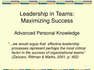 Leadership in Teams: Maximizing Success Advanced Personal Knowledge