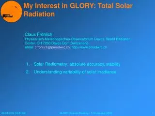 My Interest in GLORY: Total Solar Radiation